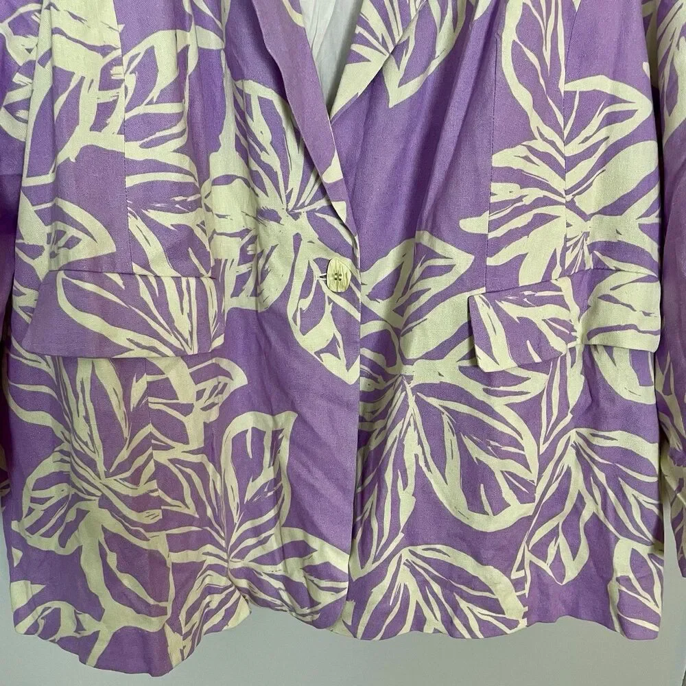 NEW Eloquii Linen Blend Floral Purple Jacket Blazer Workwear Women's Size 28 - Picture 5 of 10